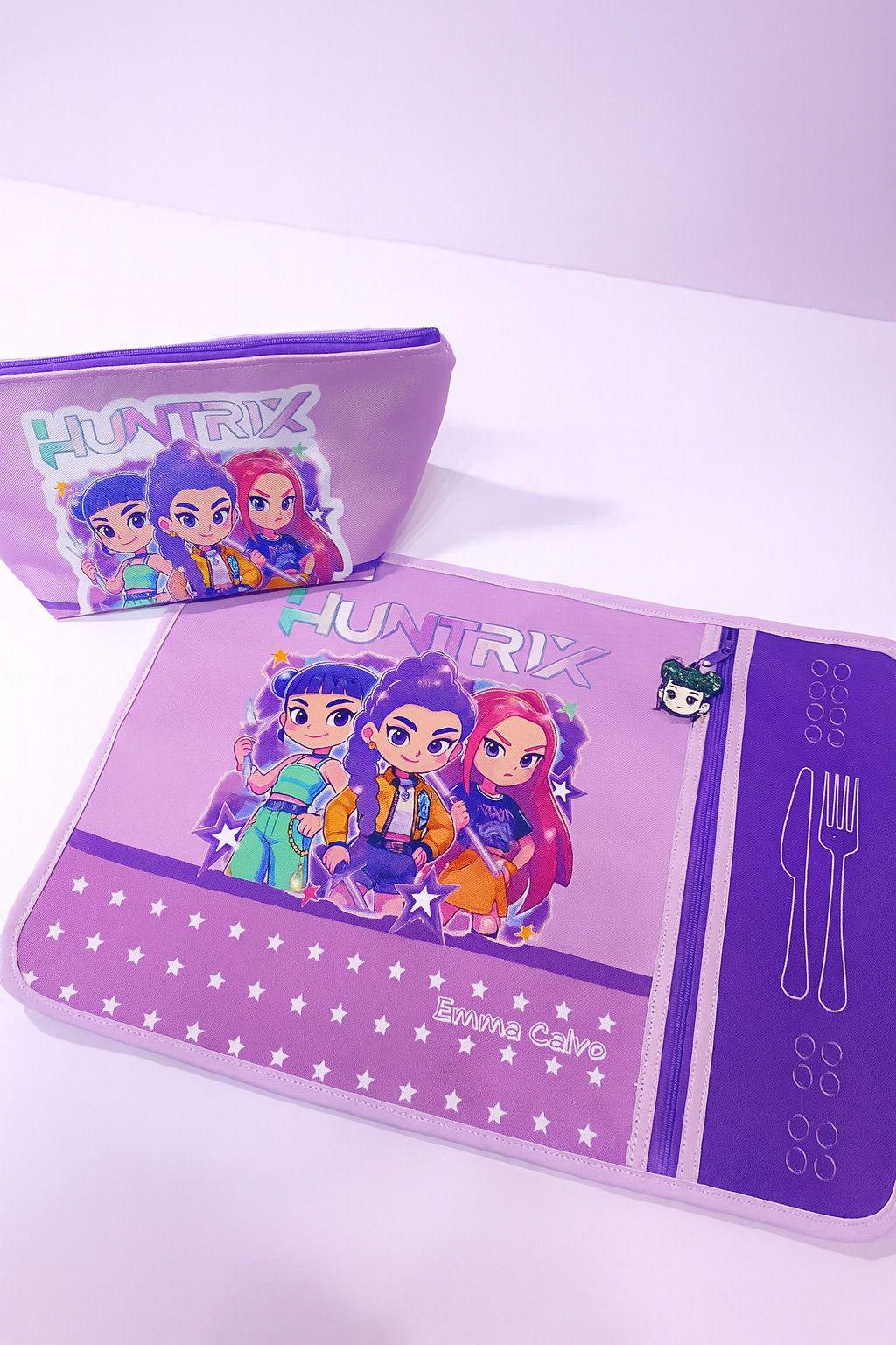 Set escolar: mantel individual con cremallera y neceser a juego, en tonos lila