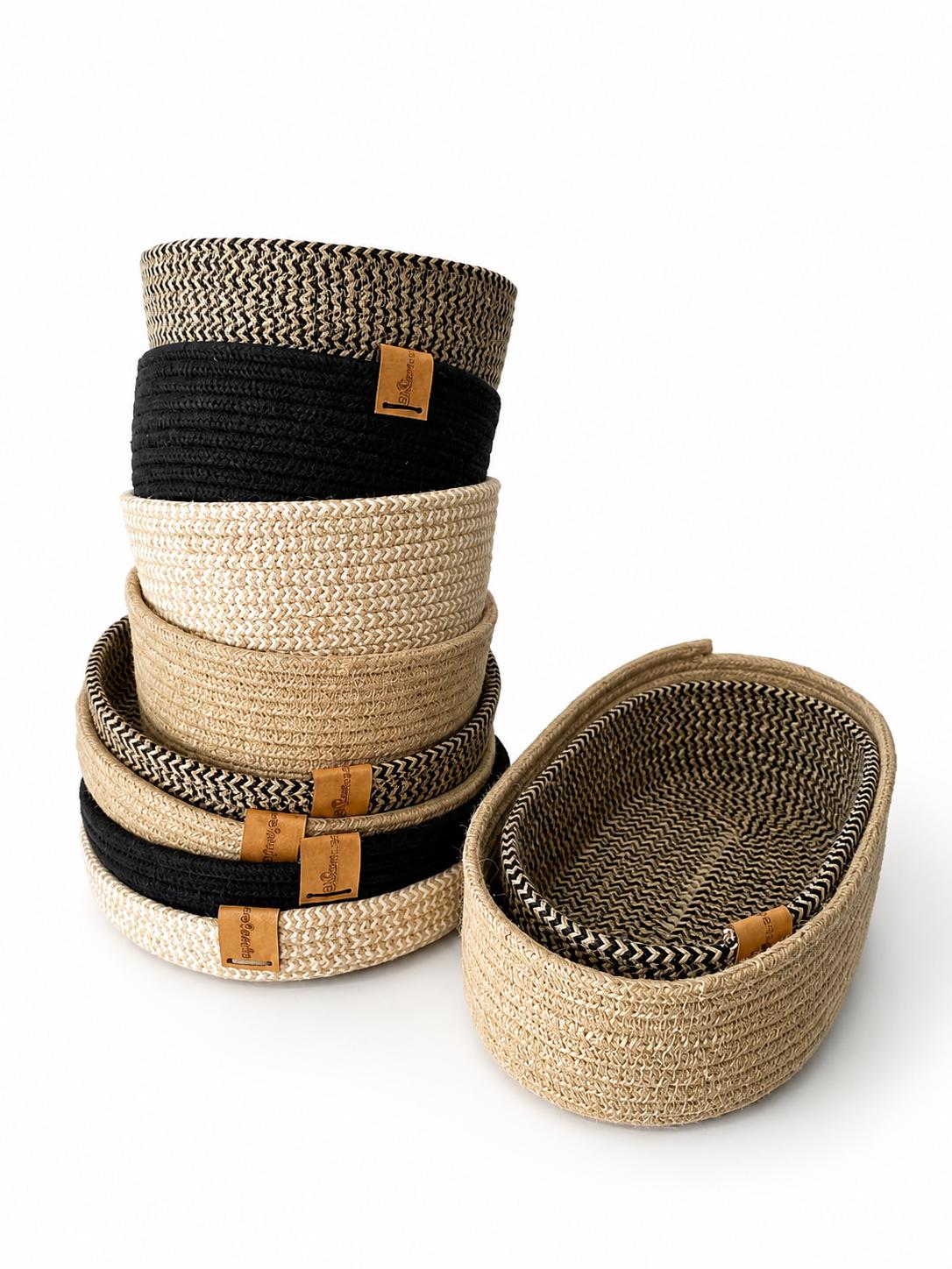 Cesta ovalada de cuerda de algodón para llaves, joyas o cosméticos